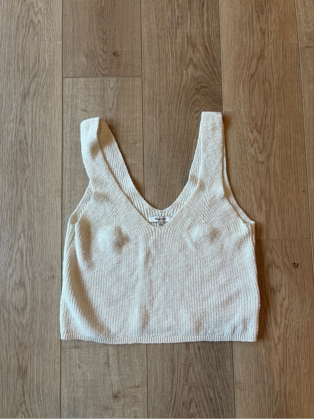 Madewell Cream Knit V-Neck Tank Top vest pullover cotton Large fitted